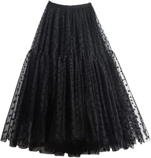 Polka Dot Tulle Skirts Women Casual Mesh Elastic High Waist A-Line Skirt Female Party Beach Midi Pleated Skirt