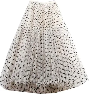 Polka Dot Tulle Skirts Women Casual Mesh Elastic High Waist A-Line Skirt Female Party Beach Midi Pleated Skirt