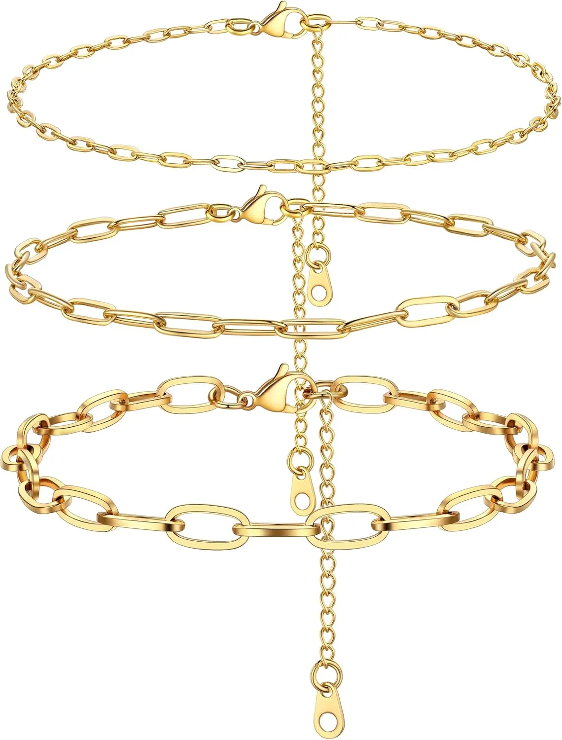 PROSTEEL Stainless Steel Chain Anklets for Women, Silver/Gold Tone, Ankle Bracelets Hypoallergenic, 8-10.5 Inch Adjustable, Come with Box