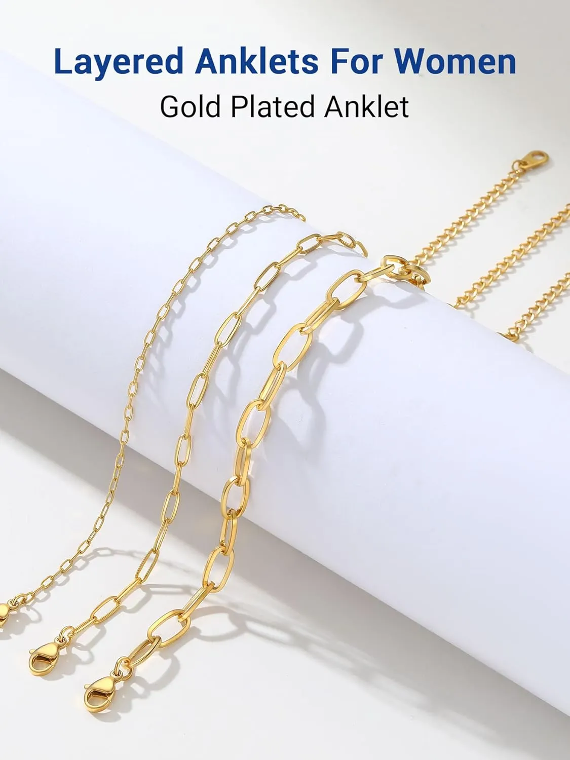 PROSTEEL Stainless Steel Chain Anklets for Women, Silver/Gold Tone, Ankle Bracelets Hypoallergenic, 8-10.5 Inch Adjustable, Come with Box