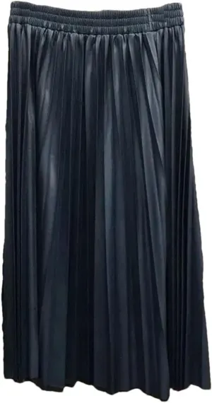 PU Leather Skirt High Waist Midi Pleated Skirt Solid Color Korean Skirts Womens Casual Skirts