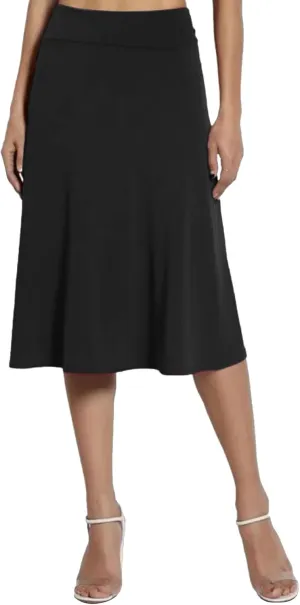 Pullover Skirts for Women High Waisted Casual Midi Length Elastic Waist Skirt with Minimalist Lightweight Fabric