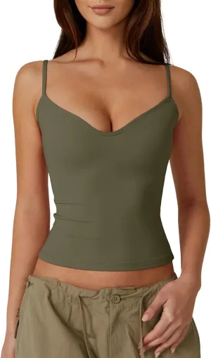 QINSEN Womens Spaghetti Strap Sweetheart Neck Sleeveless Top Slim Fit Going Out Camisole Basic Top