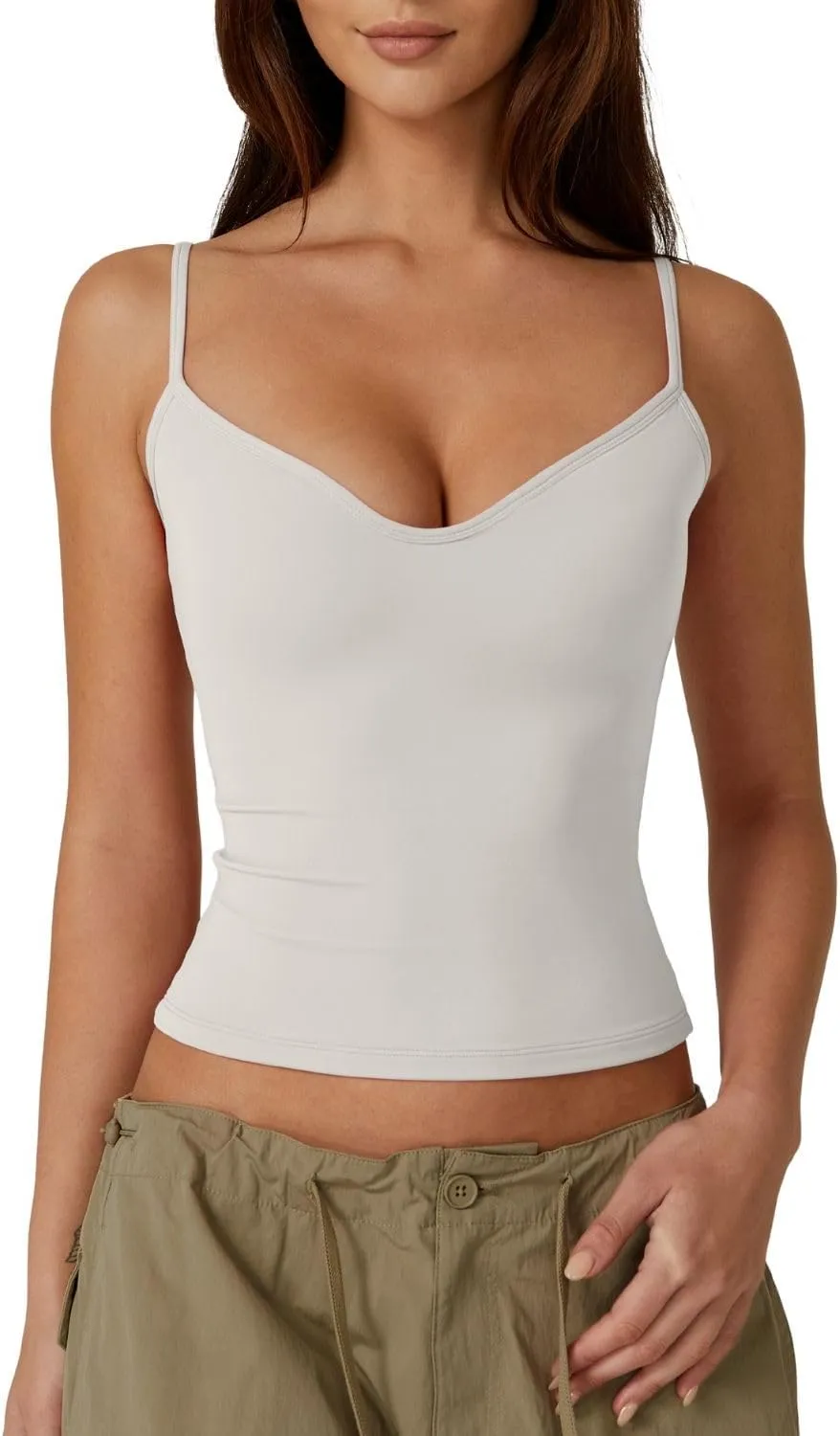 QINSEN Womens Spaghetti Strap Sweetheart Neck Sleeveless Top Slim Fit Going Out Camisole Basic Top