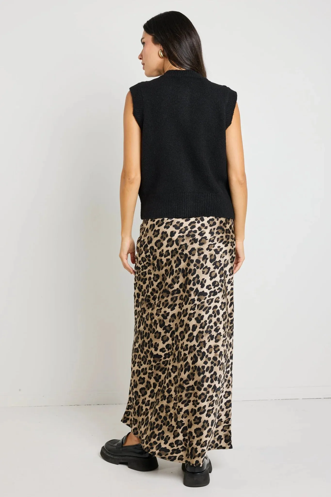 Record Leopard Satin Maxi Bias Skirt - Leopard