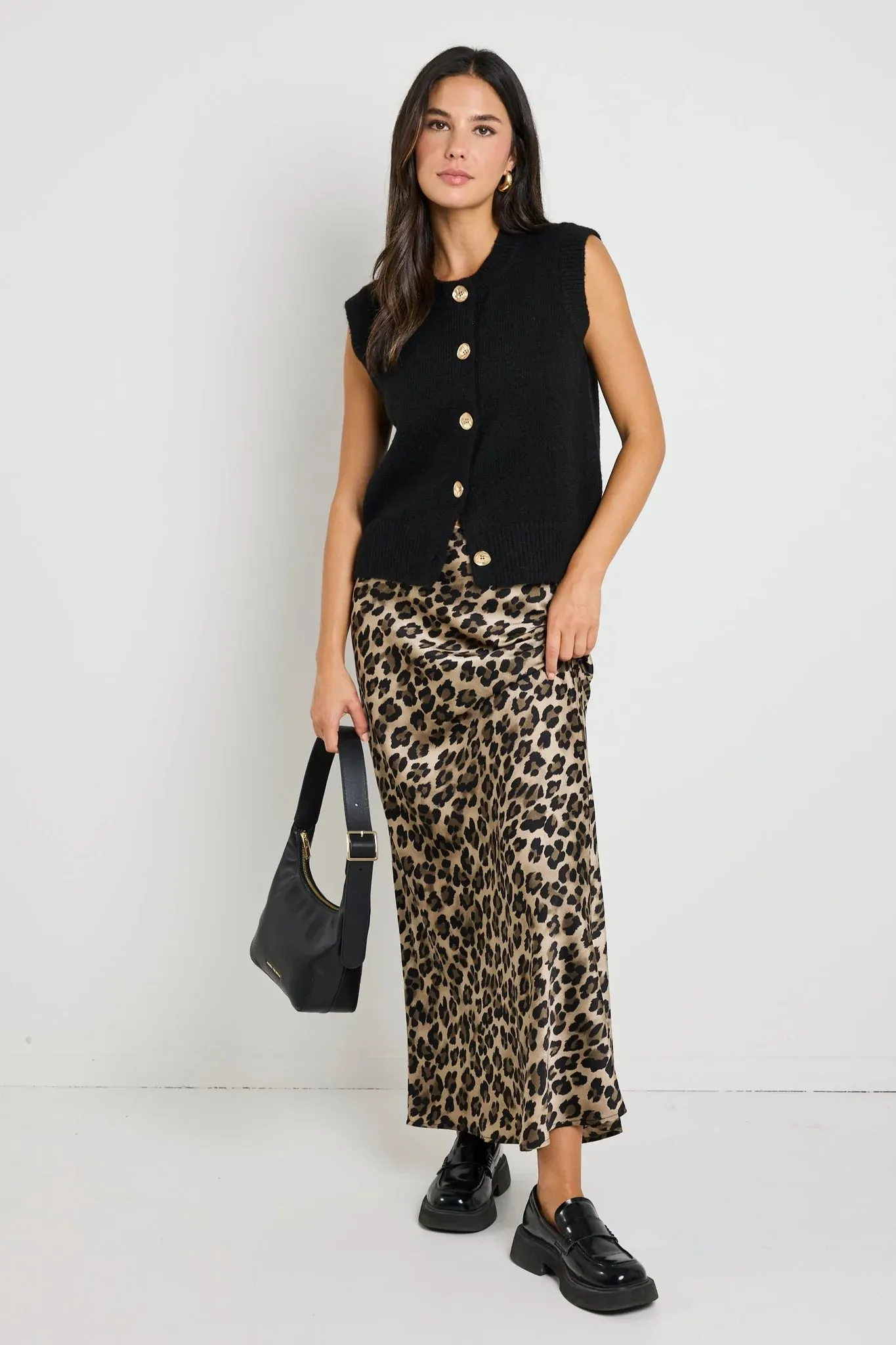 Record Leopard Satin Maxi Bias Skirt - Leopard