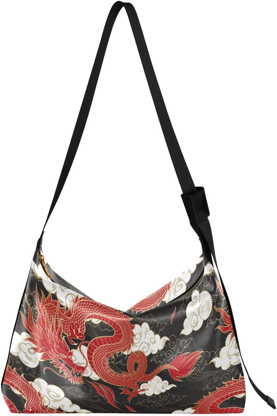 Red Chinese Dragon and Clouds Hobo Crossbody Bags for Women Leather Large Shoulder Bag Cross Body Trendy Womens Tote Bags Handbag for Travel Shopping