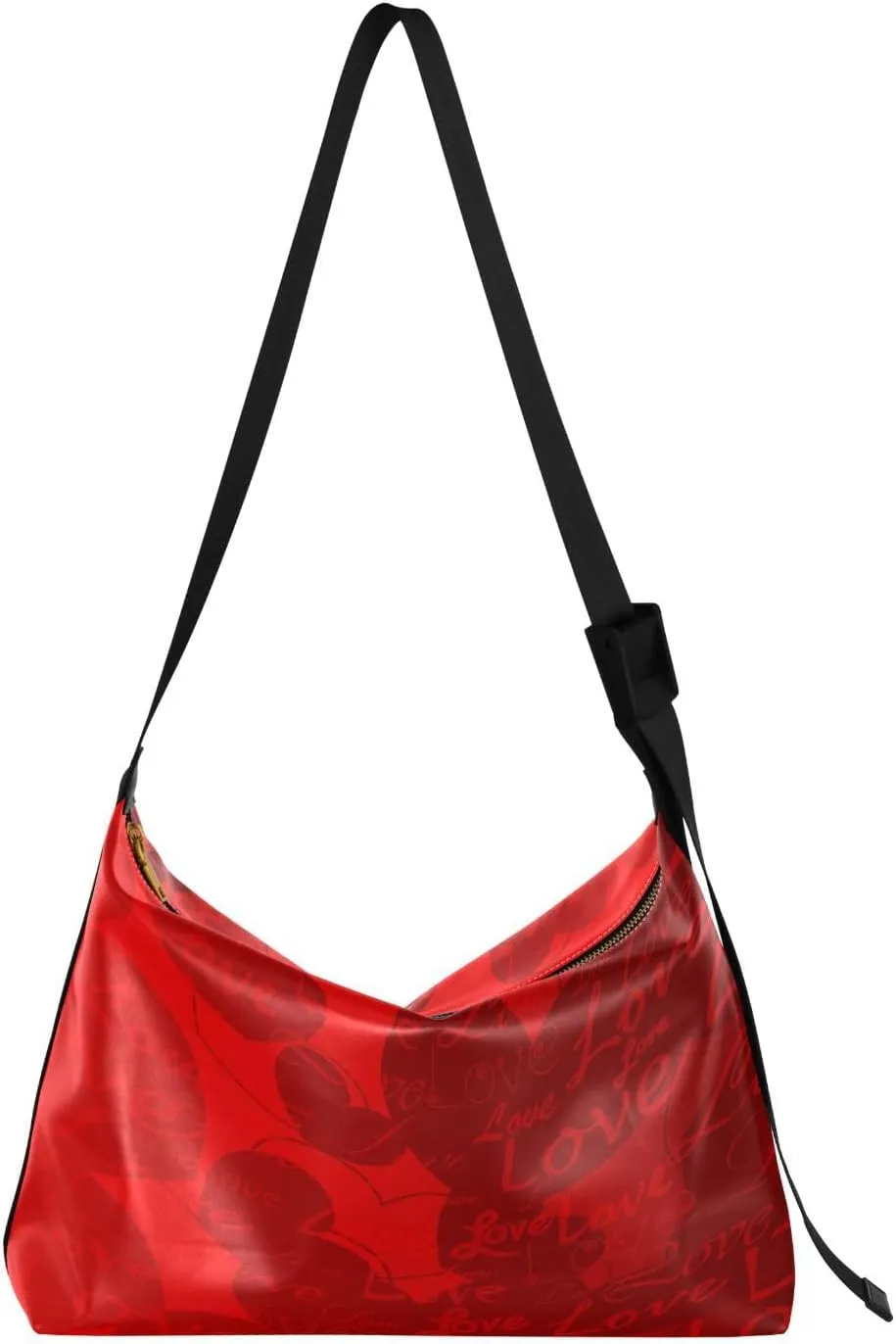 Red Valentine's Day Hobo Crossbody Bags for Women Leather Large Shoulder Bag Cross Body Cute Meet Trendy Womens Tote Bags Handbag for Travel Shopping