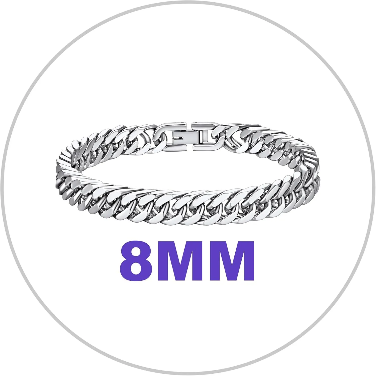 Richsteel Father's Day Bracelets for Men Cuban Link Chain Bracelets 8/12/17mm Width Stainless Steel Chain Wrist Bracelets, 7.4/8.2/9 Inch Length Classic Jewelry for Christmas/Valentine's Day/Birthday