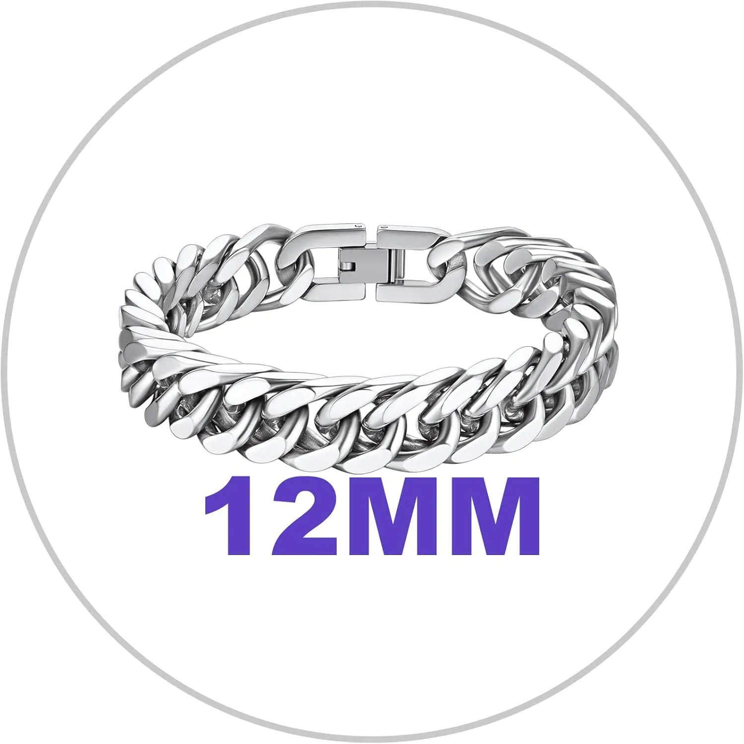 Richsteel Father's Day Bracelets for Men Cuban Link Chain Bracelets 8/12/17mm Width Stainless Steel Chain Wrist Bracelets, 7.4/8.2/9 Inch Length Classic Jewelry for Christmas/Valentine's Day/Birthday