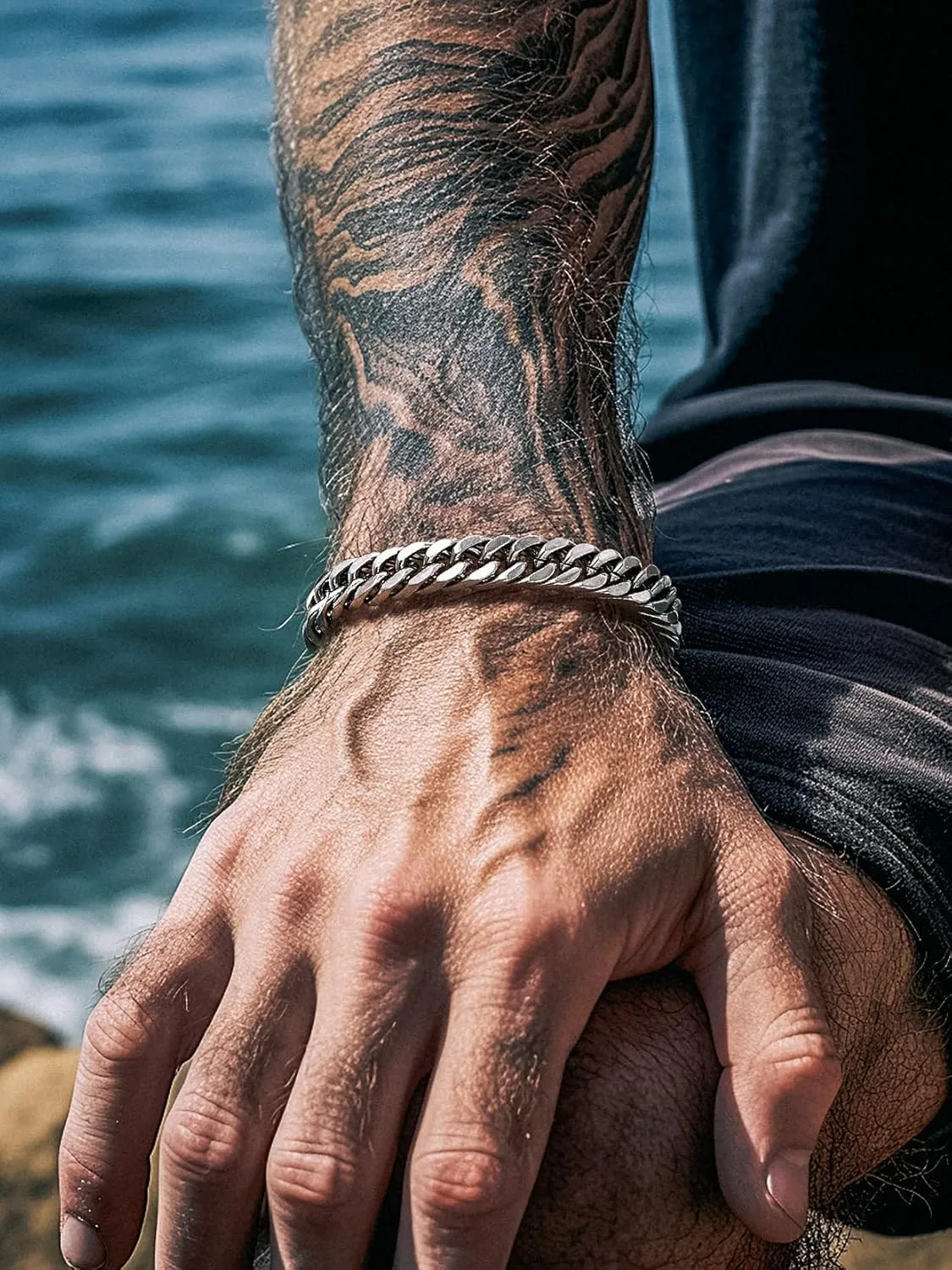 Richsteel Father's Day Bracelets for Men Cuban Link Chain Bracelets 8/12/17mm Width Stainless Steel Chain Wrist Bracelets, 7.4/8.2/9 Inch Length Classic Jewelry for Christmas/Valentine's Day/Birthday