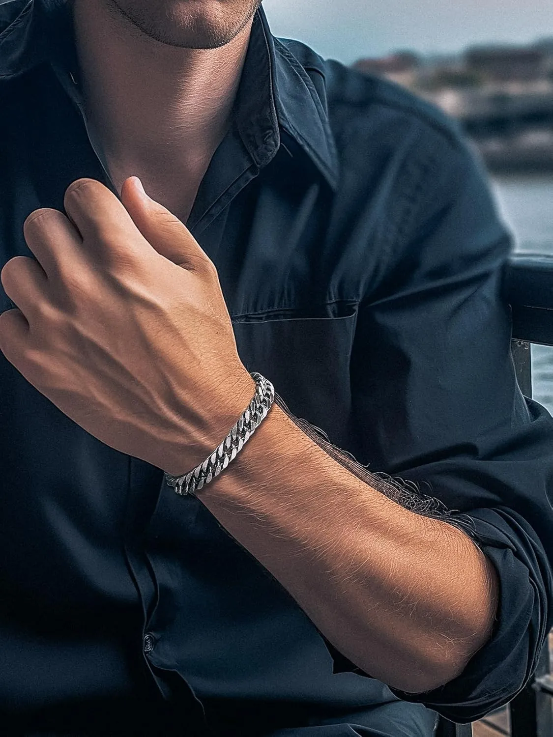 Richsteel Father's Day Bracelets for Men Cuban Link Chain Bracelets 8/12/17mm Width Stainless Steel Chain Wrist Bracelets, 7.4/8.2/9 Inch Length Classic Jewelry for Christmas/Valentine's Day/Birthday