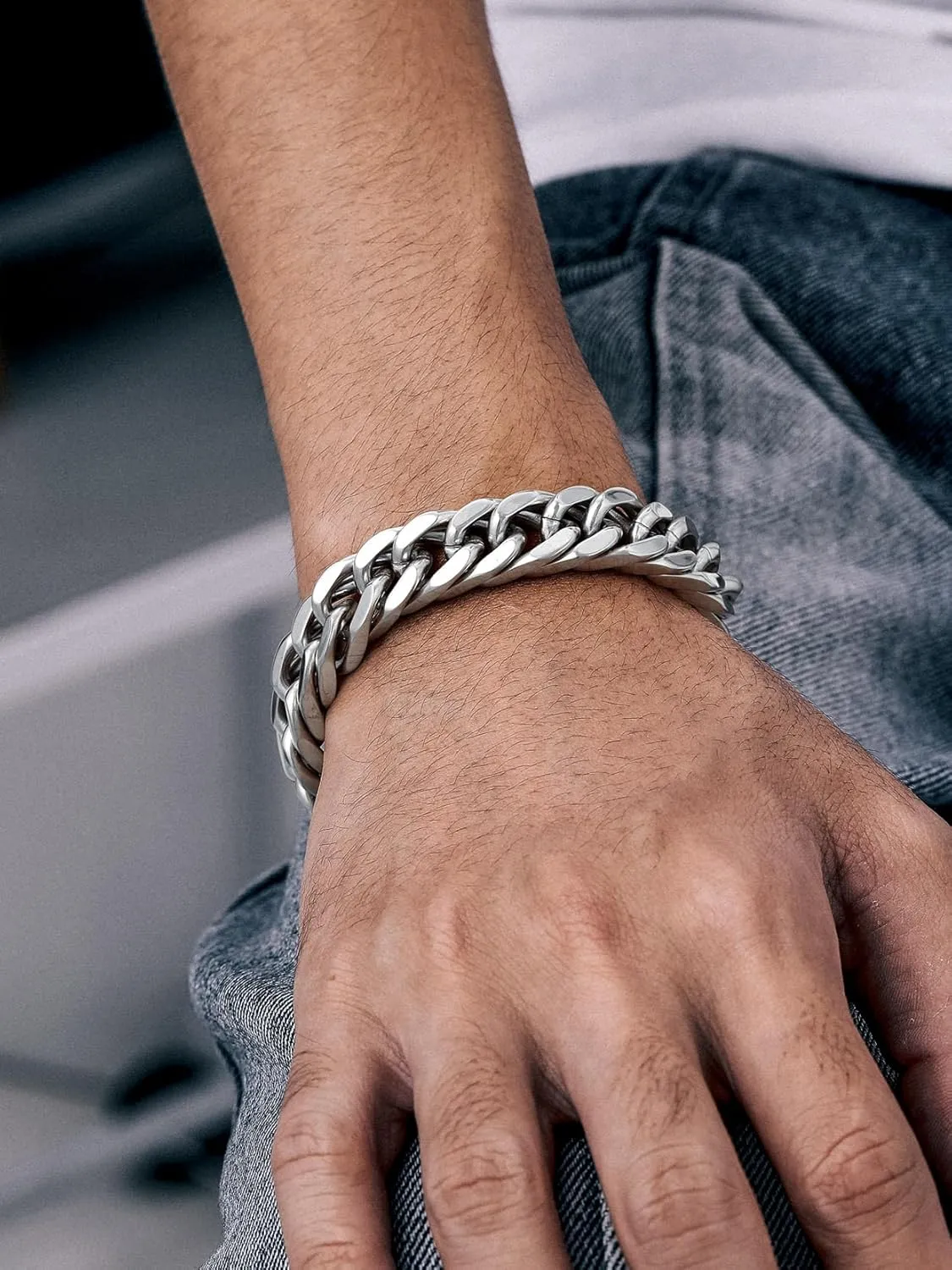 Richsteel Father's Day Bracelets for Men Cuban Link Chain Bracelets 8/12/17mm Width Stainless Steel Chain Wrist Bracelets, 7.4/8.2/9 Inch Length Classic Jewelry for Christmas/Valentine's Day/Birthday