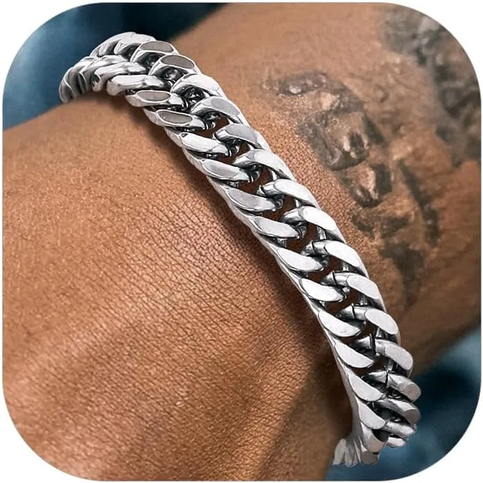 Richsteel Father's Day Bracelets for Men Cuban Link Chain Bracelets 8/12/17mm Width Stainless Steel Chain Wrist Bracelets, 7.4/8.2/9 Inch Length Classic Jewelry for Christmas/Valentine's Day/Birthday