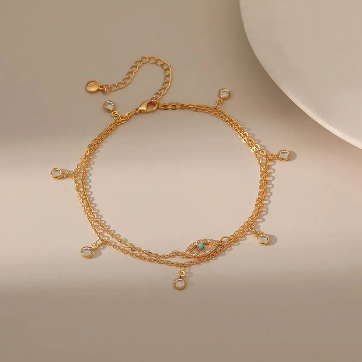 RINHOO 18k Gold Plated Evil Eye Anklet Lucky Turkey Blue Eye Hand of Fatima Butterfly Cross Anklet Bracelets for Women