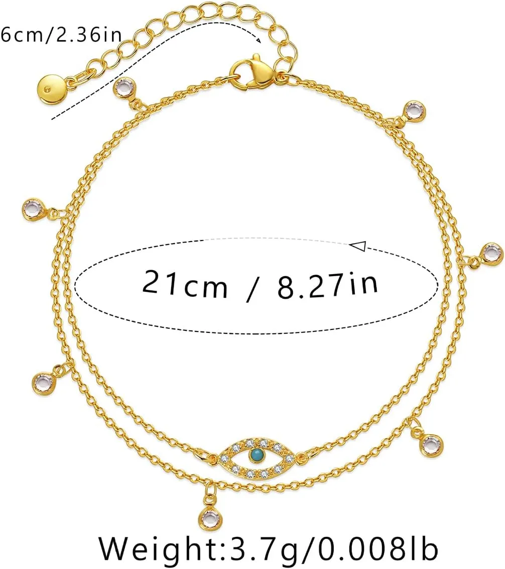 RINHOO 18k Gold Plated Evil Eye Anklet Lucky Turkey Blue Eye Hand of Fatima Butterfly Cross Anklet Bracelets for Women
