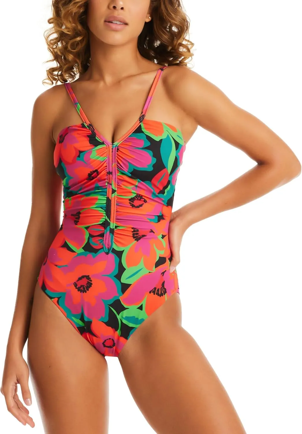 Sanctuary Women's Printed Gardener Shirred-Front One-Piece Swimsuit Multi M