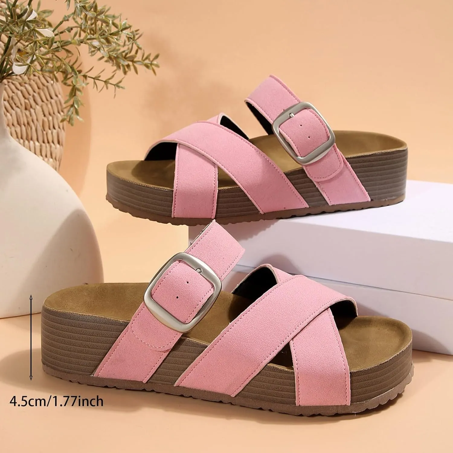 Sandals for Women 2025 Dressy Arch Support Platform Sandal Summer Open Toe Buckle Wide Width Walking Flat Slippers