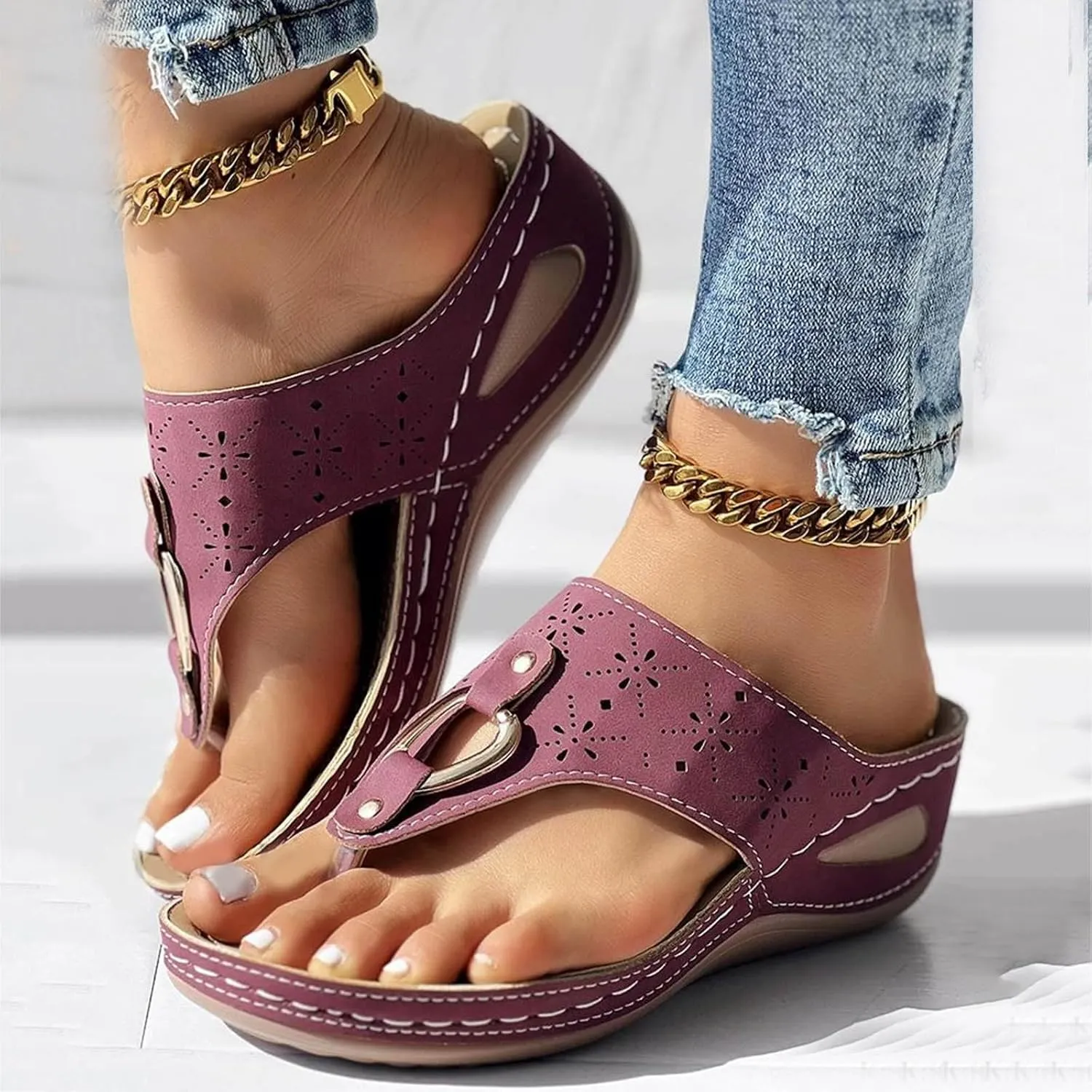 Sandals for Women 2025 Dressy Flip Flops With Arch Support, Women's Wedge Sandal, Orthopedic Recovery Walking Shoes