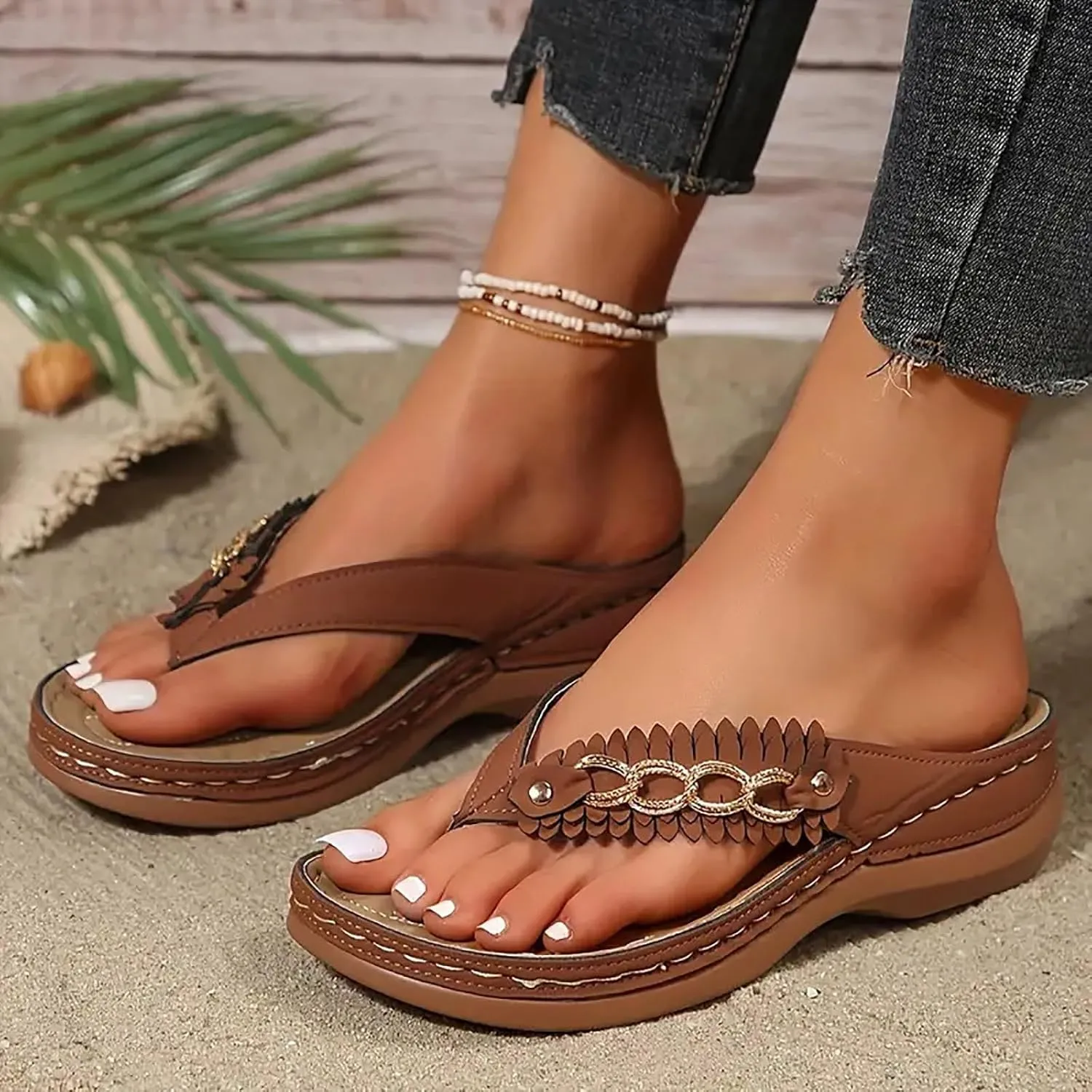 Sandals for Women 2025 Dressy Slip On Women's Sandals With Arch Support Summer Flip Flops Wedge Shoes For Woman
