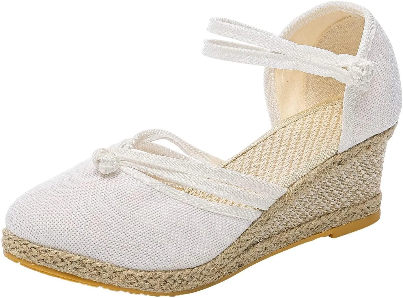 Sandals for Women Dressy Summer Ankle Strap Closed Toe Casual Shoes Linen Buckle Comfortable Breathable Beach Sandal 2025 Wedge Platform Summer Lace Up Outdoor Leisure Espadrille