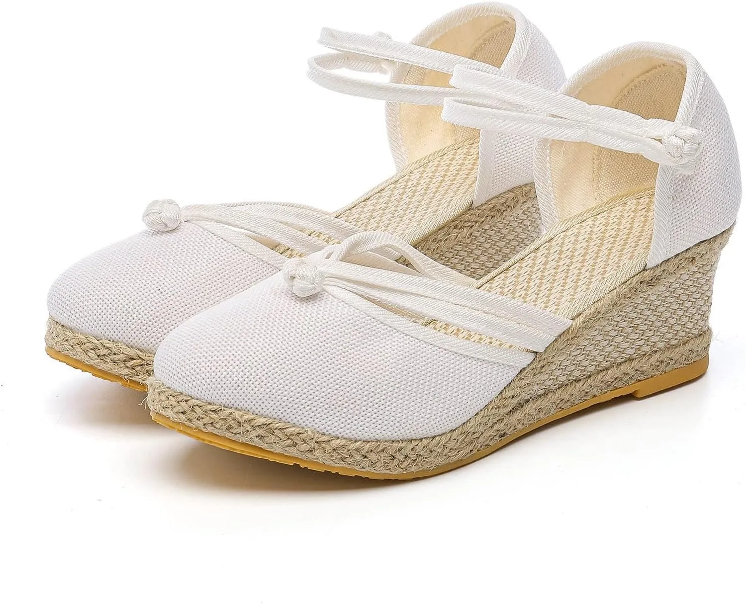 Sandals for Women Dressy Summer Ankle Strap Closed Toe Casual Shoes Linen Buckle Comfortable Breathable Beach Sandal 2025 Wedge Platform Summer Lace Up Outdoor Leisure Espadrille
