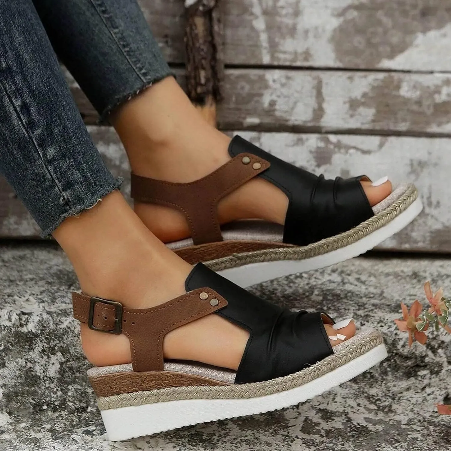 Sandals for Women, Open Toe Dressy Summer Espadrilles for Women Ankle Strap Orthopedic Wedge Platform Sandals