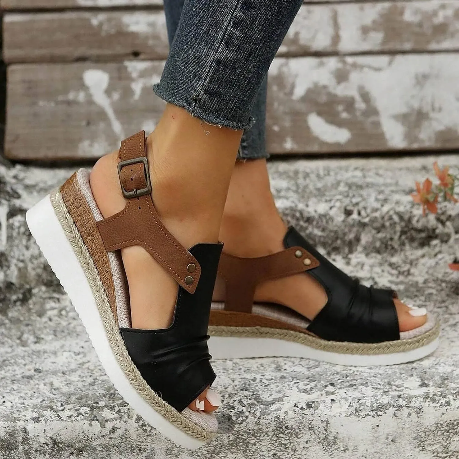 Sandals for Women, Open Toe Dressy Summer Espadrilles for Women Ankle Strap Orthopedic Wedge Platform Sandals