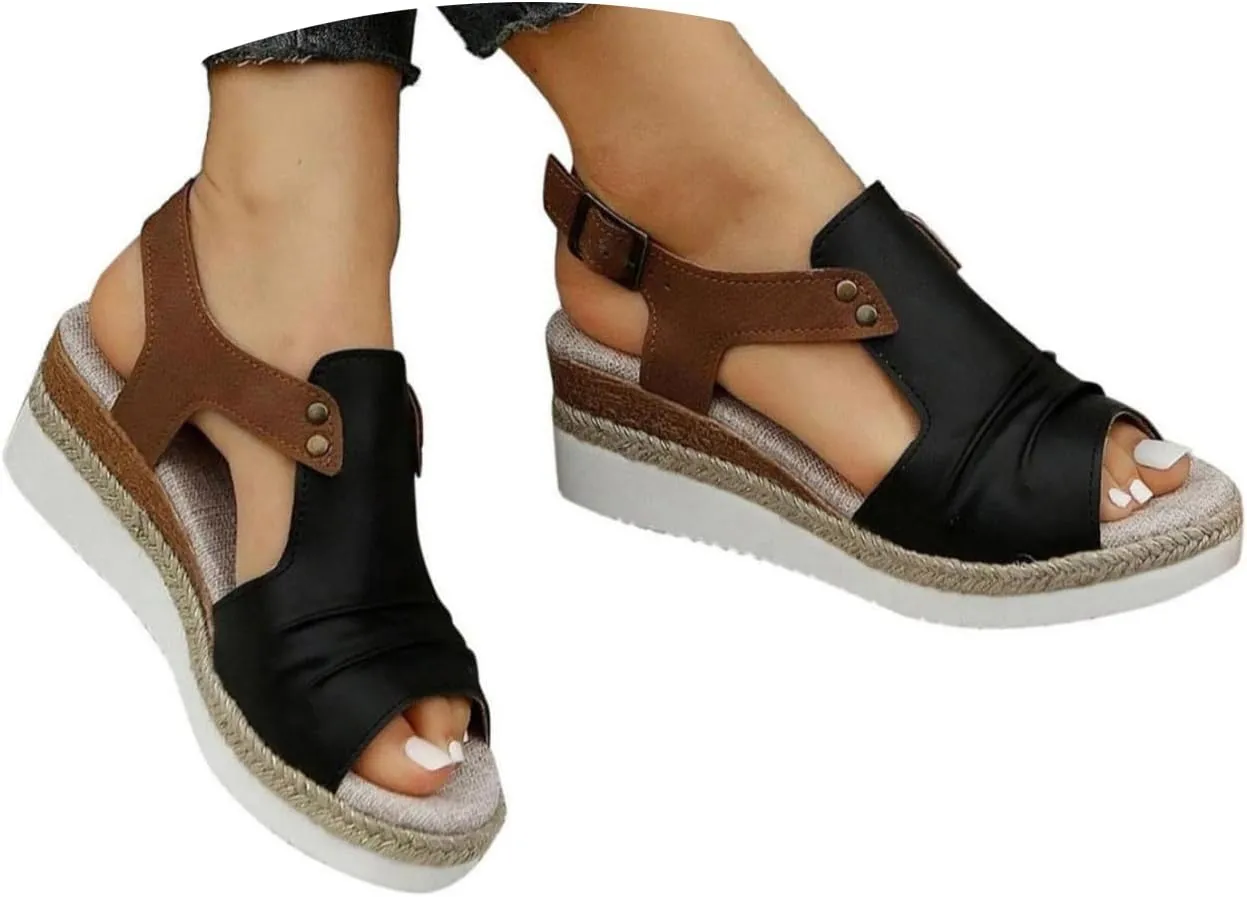 Sandals for Women, Open Toe Dressy Summer Espadrilles for Women Ankle Strap Orthopedic Wedge Platform Sandals