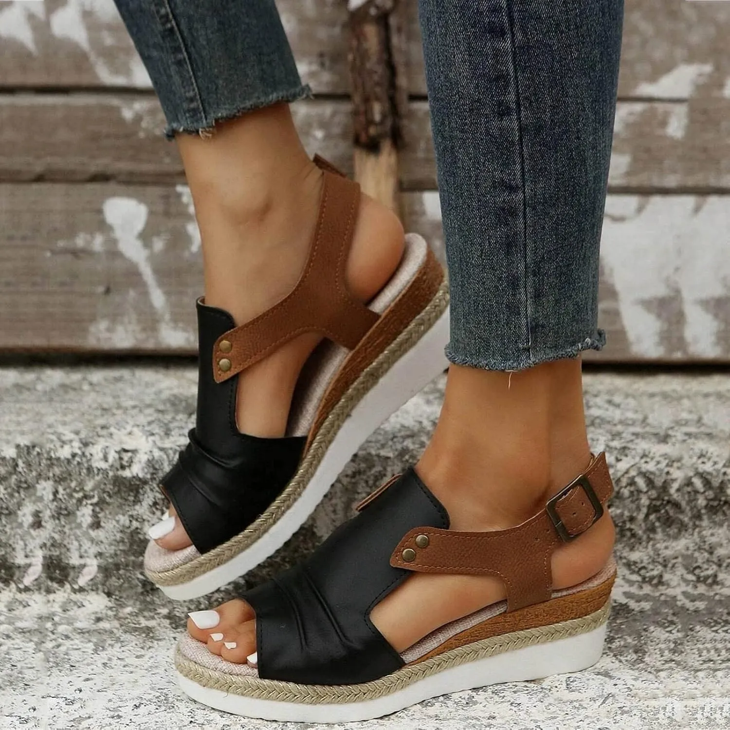 Sandals for Women, Open Toe Dressy Summer Espadrilles for Women Ankle Strap Orthopedic Wedge Platform Sandals