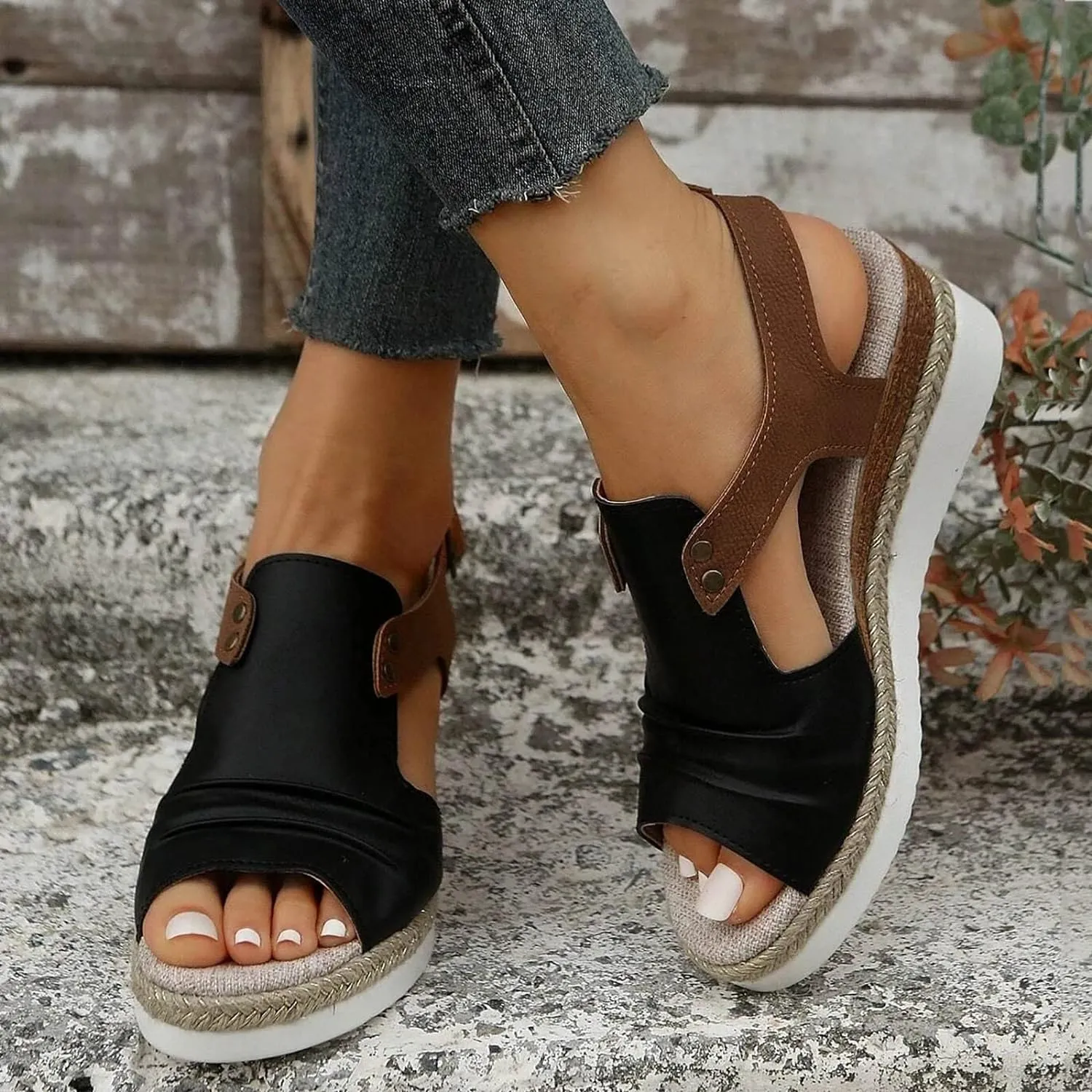 Sandals for Women, Open Toe Dressy Summer Espadrilles for Women Ankle Strap Orthopedic Wedge Platform Sandals