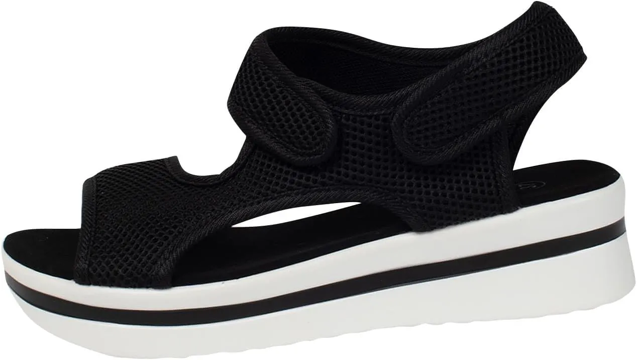 Sandals for Women Summer 2025 Comfortable Platform Wedge Sandals Open Toe Buckle Ankle Strap Sandal, Fish Mouth Mesh Breathable Walking Shoes Beach Slip on Platrorm Orthopedic Sandal
