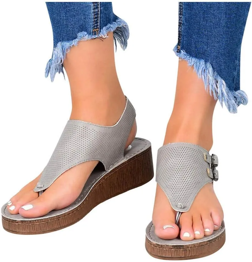 Sandals for Women.Women's Orthopedic Open Toe Leather Sandals-Premium Comfy Hook and Loop Closure Sport Sandal Casual Flat Arch Support Wedge Shoes for Summer Outdoor Hiking Walking Beach