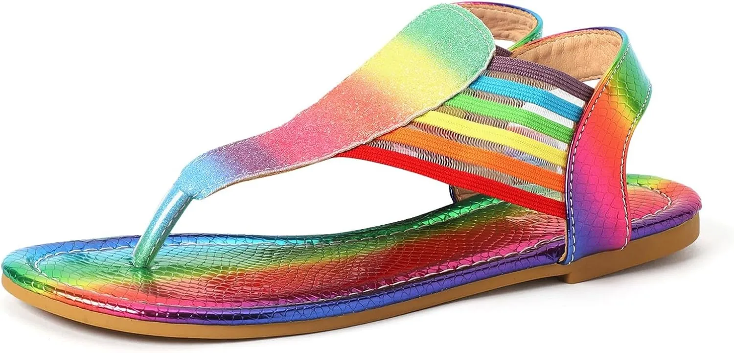 Sandals Women Arch Support Flip Flops Sandals Summer Bohemian Flat Sandal Elastic Strap Dressy Vacation Shoes