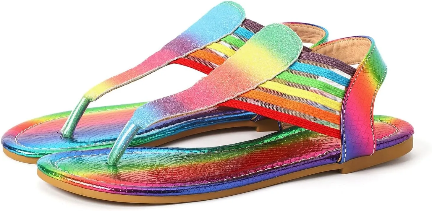 Sandals Women Arch Support Flip Flops Sandals Summer Bohemian Flat Sandal Elastic Strap Dressy Vacation Shoes