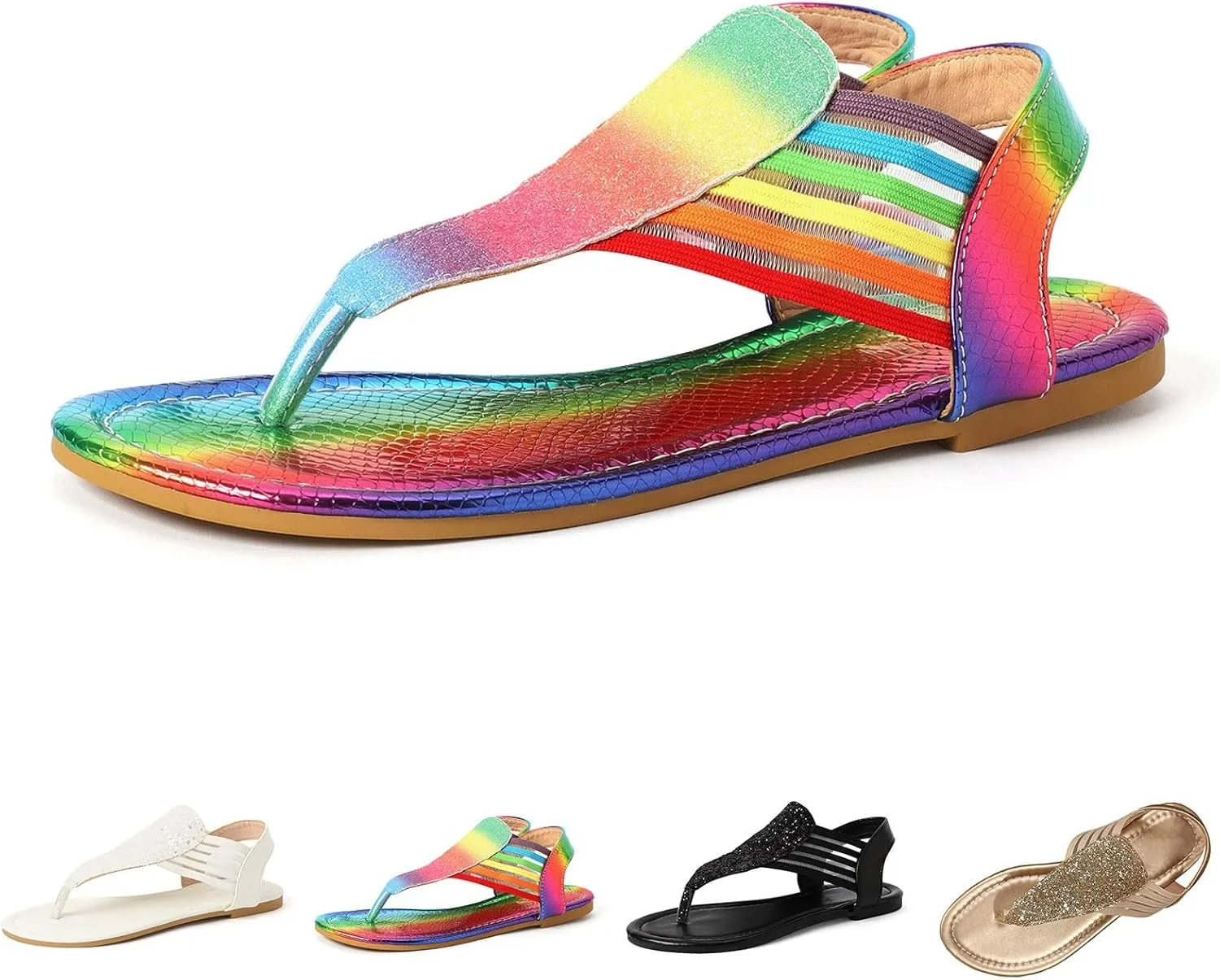 Sandals Women Arch Support Flip Flops Sandals Summer Bohemian Flat Sandal Elastic Strap Dressy Vacation Shoes