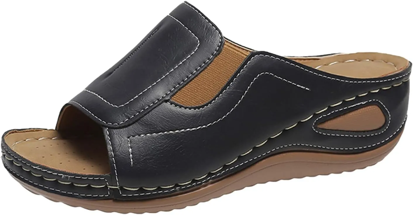 Sandals Women Arch Support Sandals Comfort Leather Slippers Wide Width Platform Wedge Sandal Casual Walking Shoes