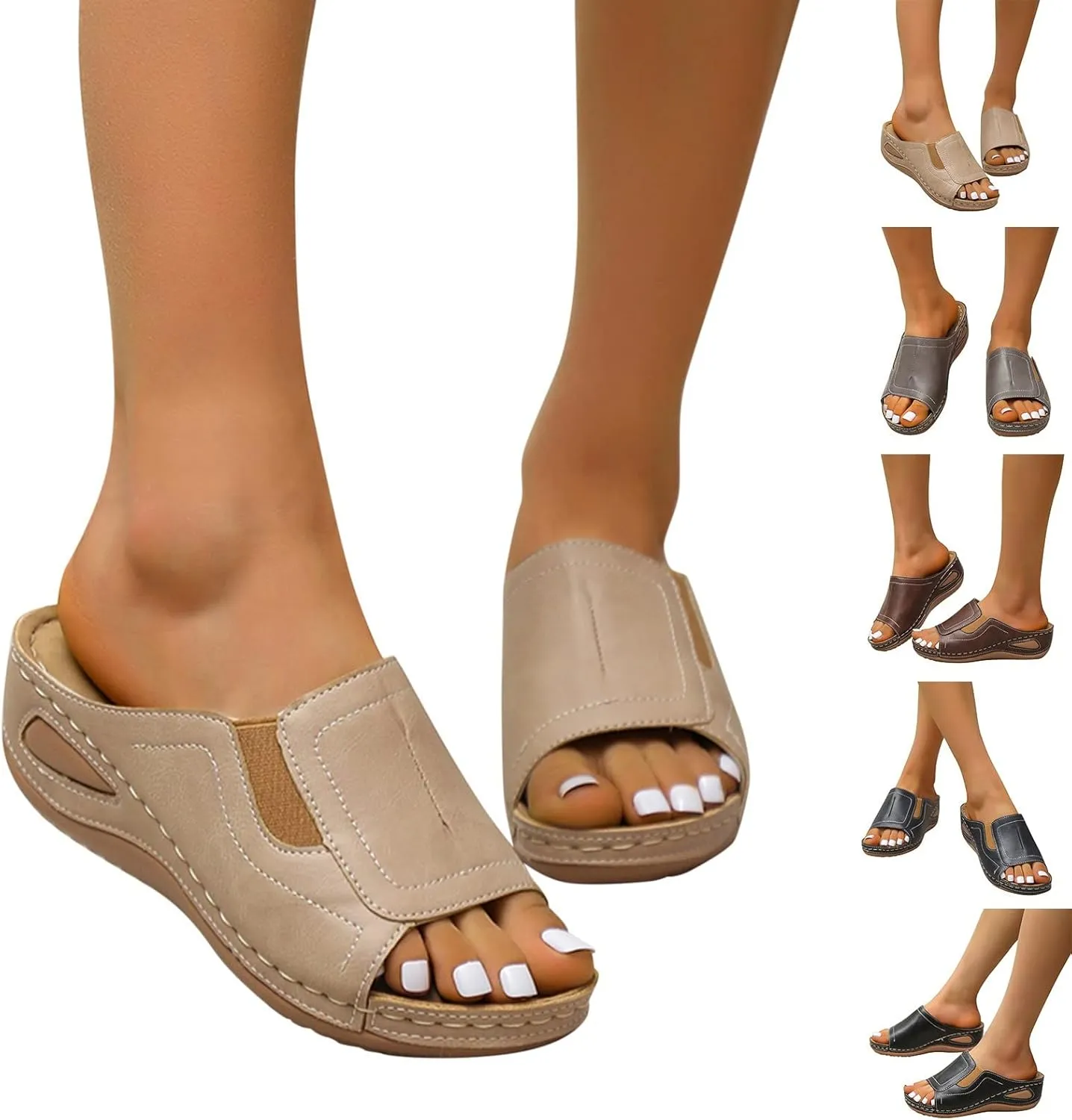 Sandals Women Arch Support Sandals Comfort Leather Slippers Wide Width Platform Wedge Sandal Casual Walking Shoes