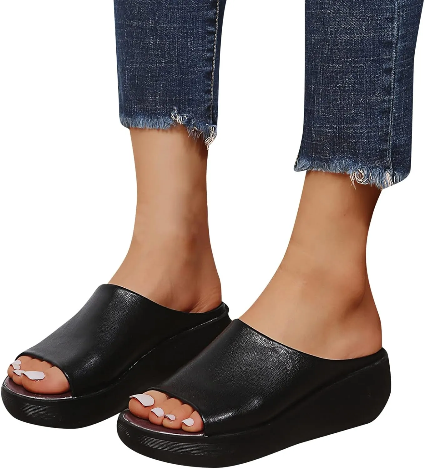 Sandals Women Comfortable Orthopedic Summer Leather Wedges Slides Dressy Platform Arch Support Slip Sandals