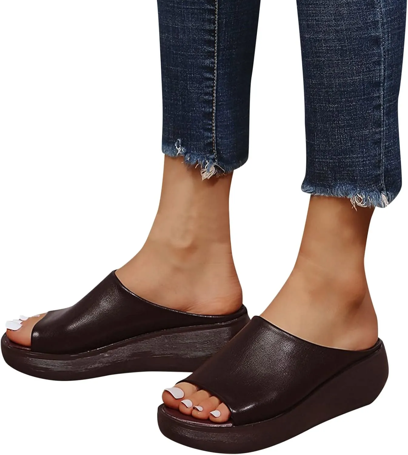 Sandals Women Comfortable Orthopedic Summer Leather Wedges Slides Dressy Platform Arch Support Slip Sandals