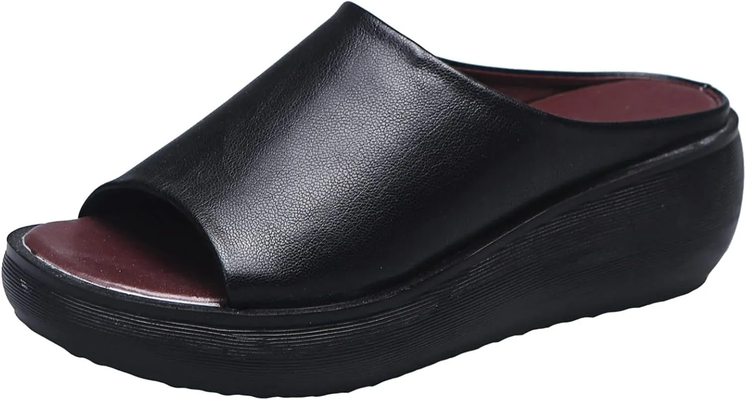 Sandals Women Comfortable Orthopedic Summer Leather Wedges Slides Dressy Platform Arch Support Slip Sandals