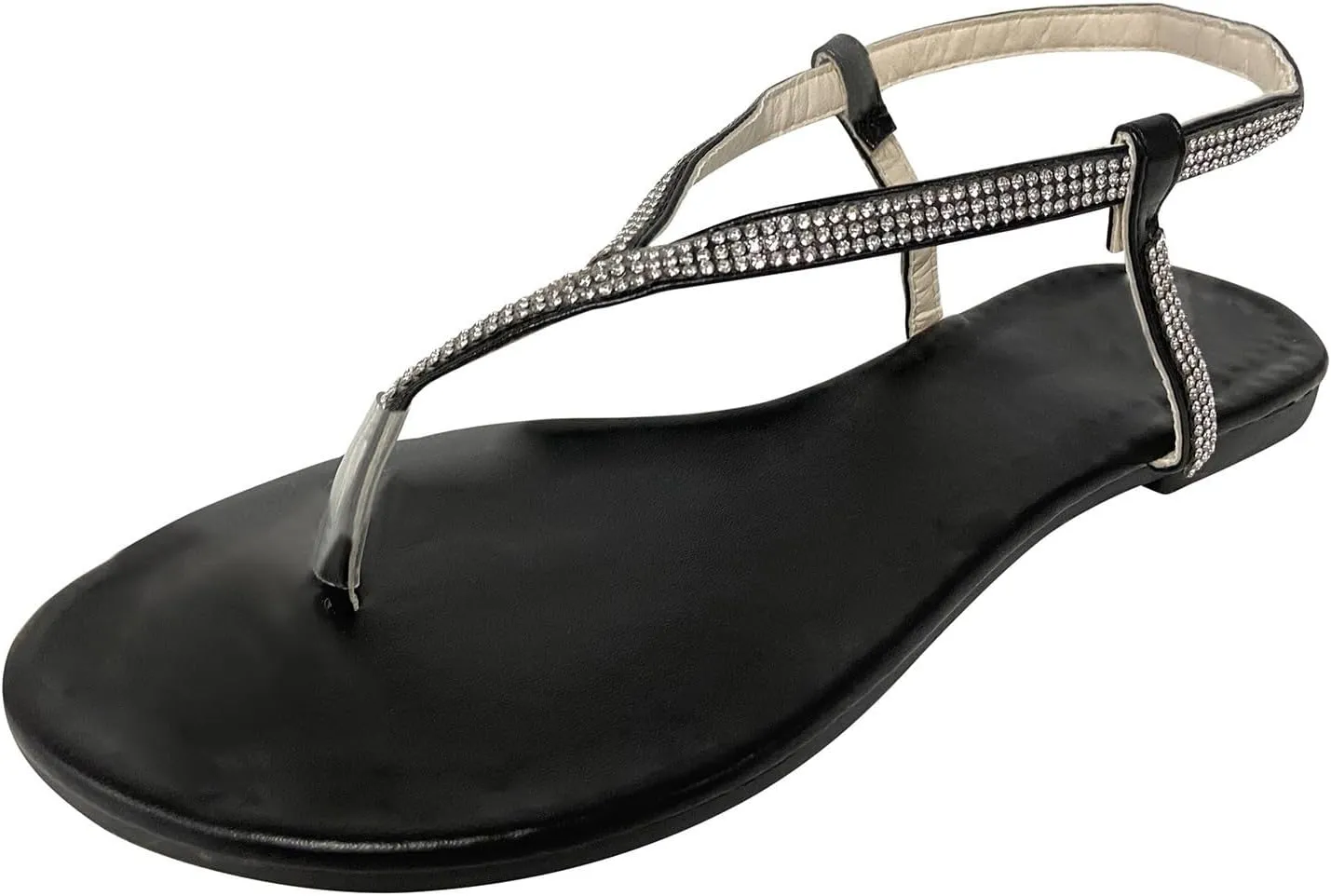 Sandals Women Summer Beach Sandals Rhinestone Flat Thong Sandals Comfortable T Strap Slip-On Shoes Casual Walking Shoes