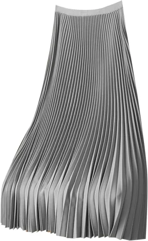 Satin Pleated Skirts for Women High Waisted Elegant Dress Midi Length Flowy Skirt with Lightweight Elastic Waistband