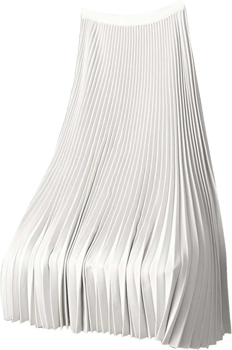 Satin Pleated Skirts for Women High Waisted Elegant Dress Midi Length Flowy Skirt with Lightweight Elastic Waistband