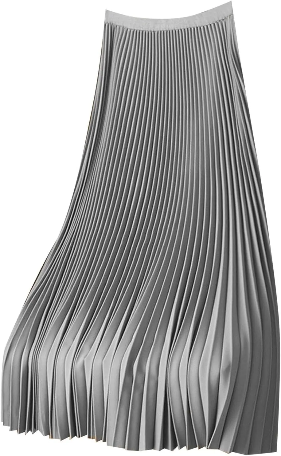 Satin Pleated Skirts for Women High Waisted Elegant Dress Midi Length Flowy Skirt with Lightweight Elastic Waistband