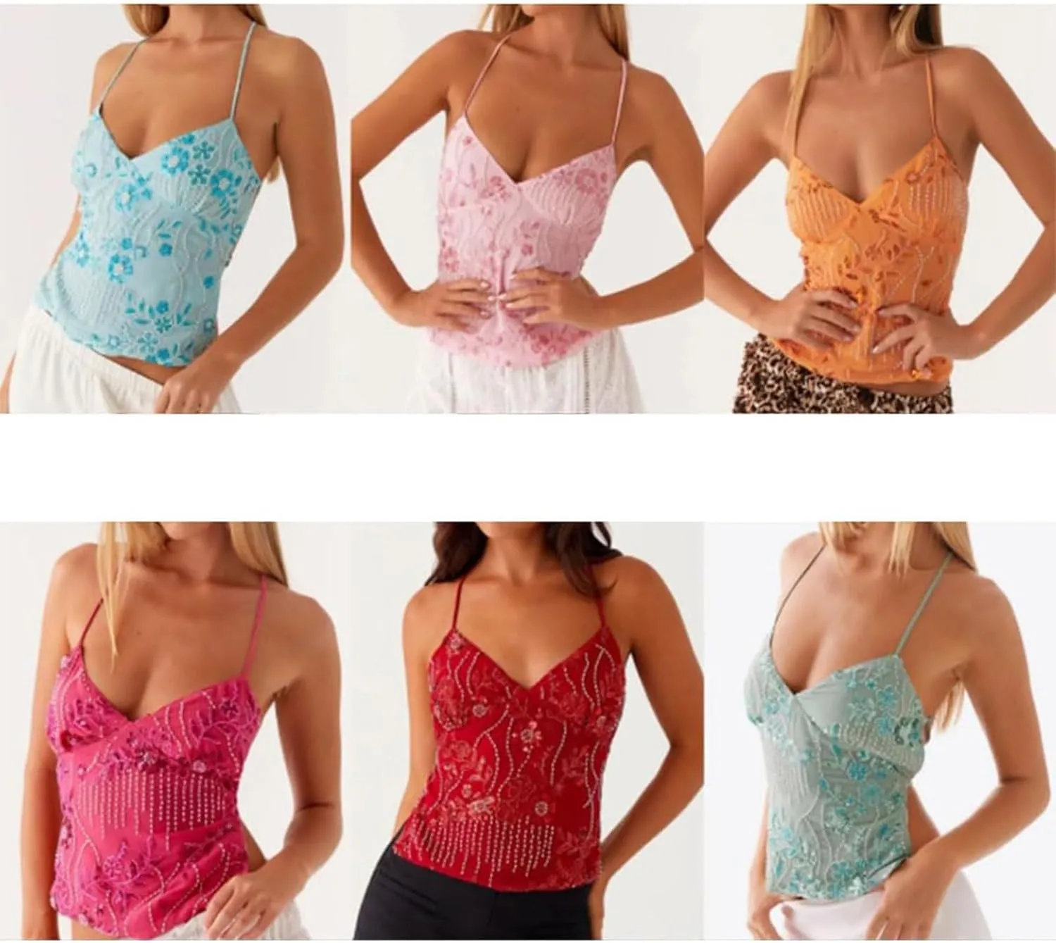 Sequin Beaded Halter Top - Y2k Sequin Tops for Women, V Neck Backless Cross Straps Camisole Crop Tank Women