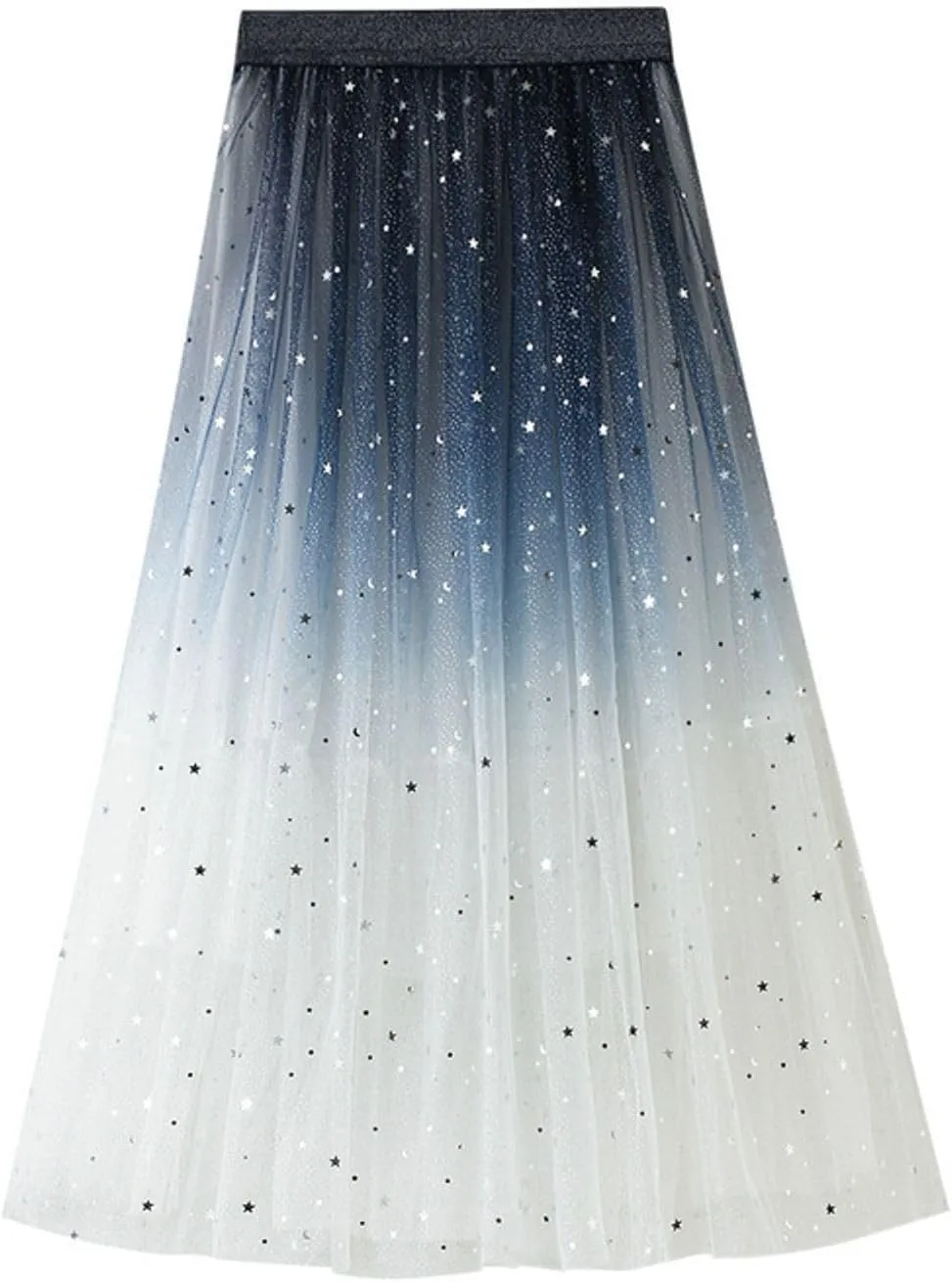 Sequins Tulle Skirts for Women Sparkly Layered A-Line Skirt Elastic High Waist Skirts Fashion Gradient Glitter Skirt
