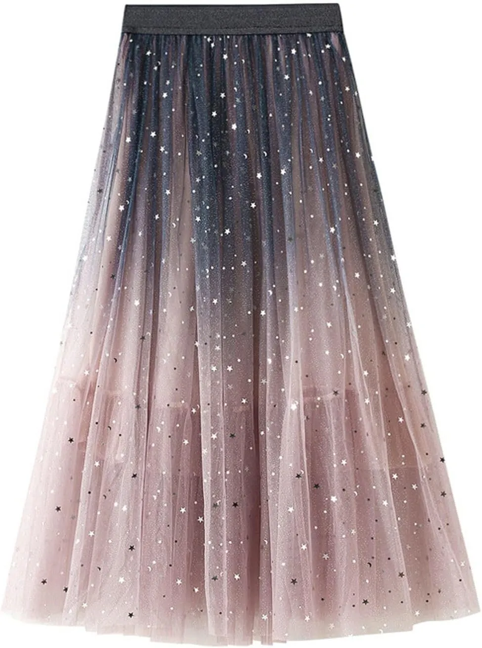 Sequins Tulle Skirts for Women Sparkly Layered A-Line Skirt Elastic High Waist Skirts Fashion Gradient Glitter Skirt