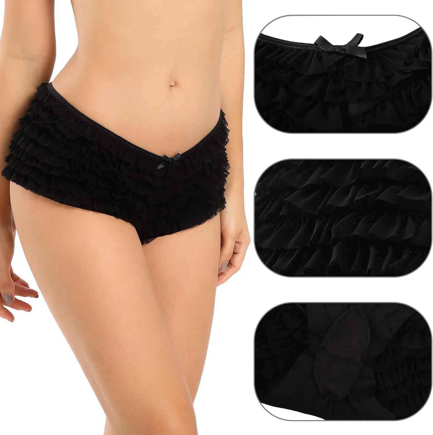 SHARICCA Womens Sexy Mesh Ruffle Panties Booty Boy Shorts Underwear