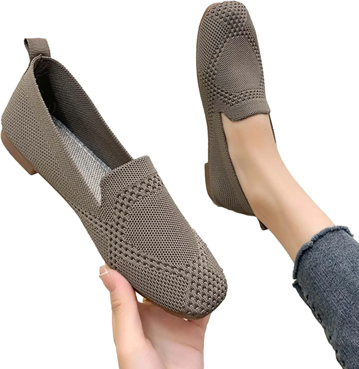 Shoes for Women 2023 Summer Fashion Square Toe Closed Toe Weave Breathable Mesh Slip on Sandals Lightweight Comfortable Ladies Walking Shoes